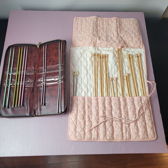 Lovingly Used Knitting Needles Set In Vinyl & Cloth Cases - Picture 1 of 9